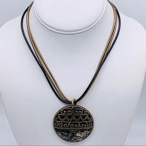 Chico’s Textured Pendant Leather Cord Necklace